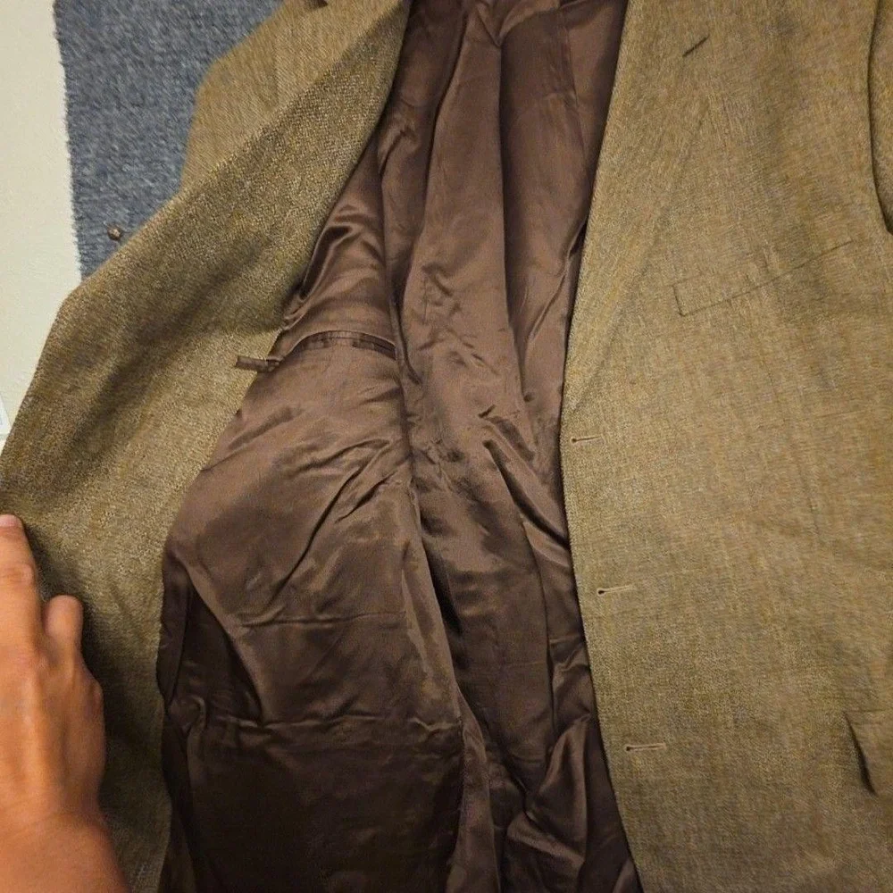 Paul Fredrick Suit Mens 48XL 44x34 Brown Wool Herringbone 2 Piece Big Tall